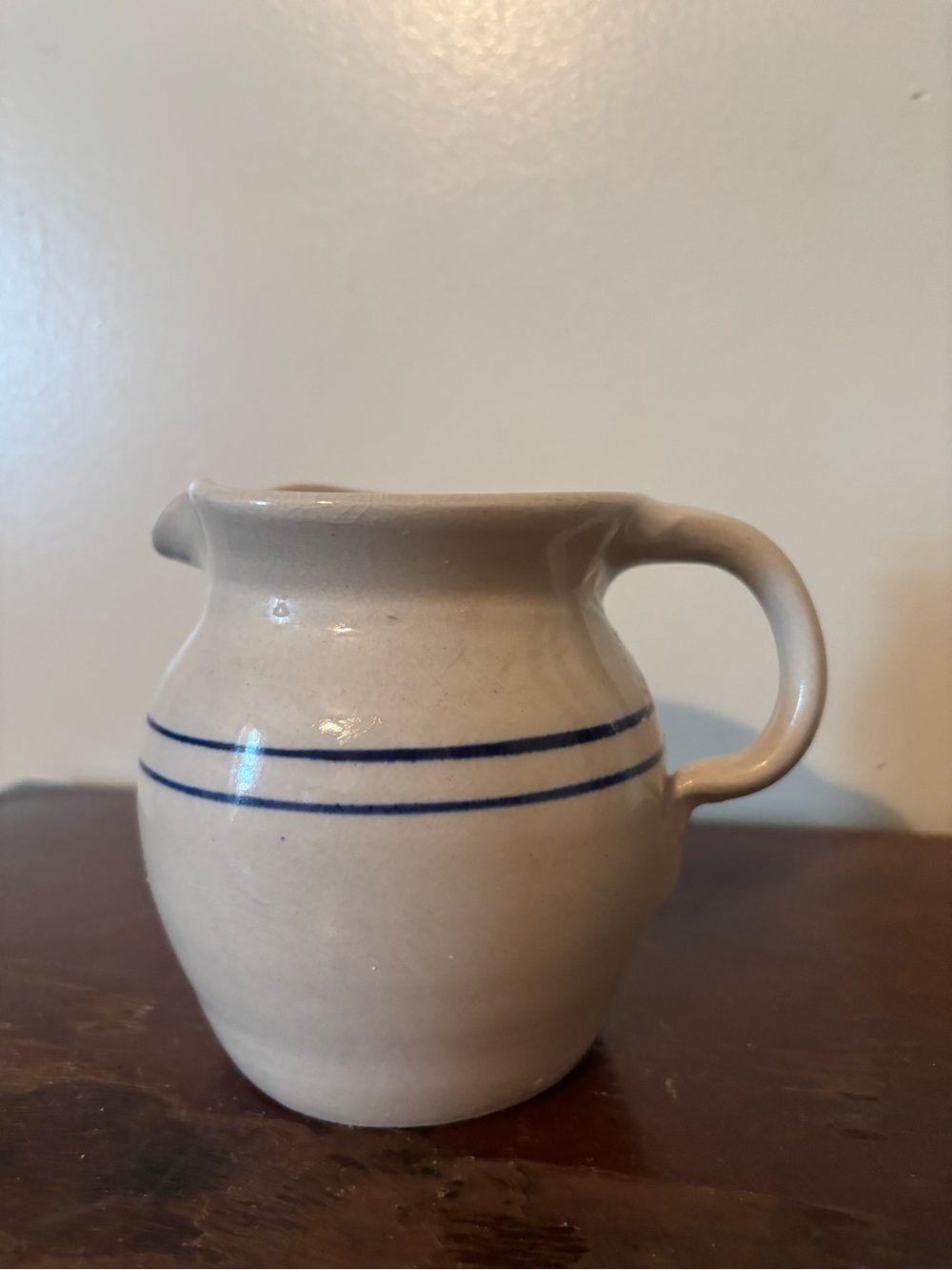 Cream Ceramic Pitcher with Blue Stripe - Classic Home Art